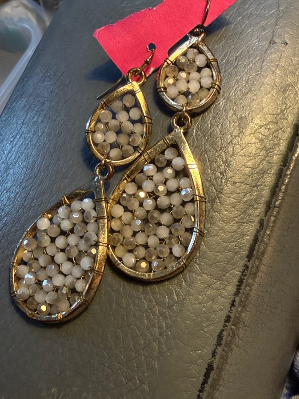 Beautiful dangle, earrings, sparkly, and very neutral and color.​​